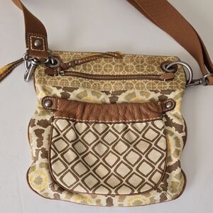 Fossil Brown and Cream Patterned Crossbody Bag